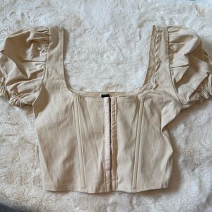 Windsor Cream Coquette Corset Ruffle Sleeve Hook & Eye Crop Top Small